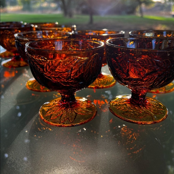 Vintage Tiara Exclusive Dark Amber Low Stem Glass set of 5 - Picture 3 of 10